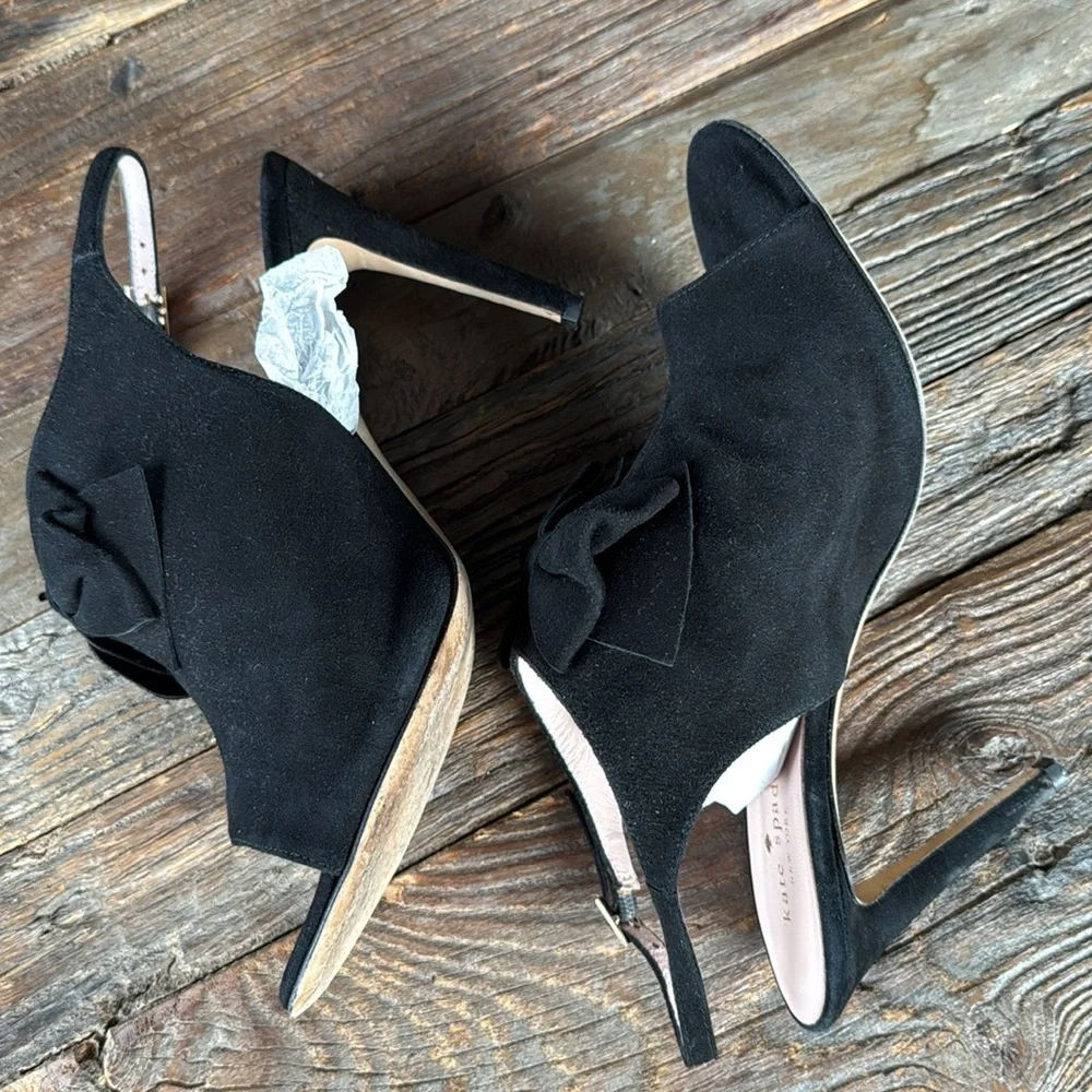 Kate Spade black suede open toe‎ sling back heel Size 10.5